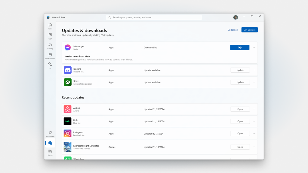 Сторінка завантажень, на якій показано програму з примітками розробника, які оновлюються