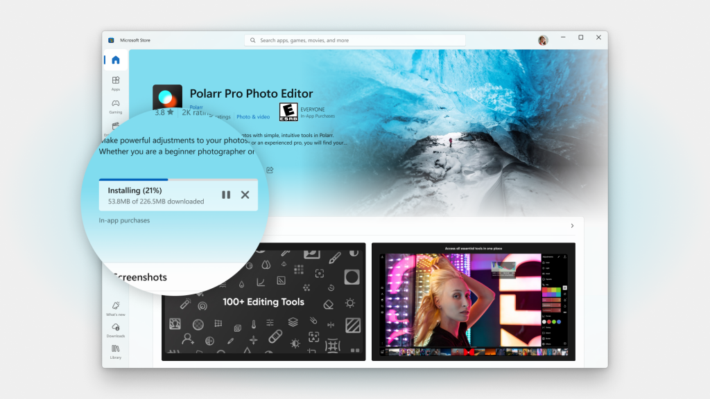 Кнопка встановлення, яка показує індикатор прогресу, відсоток і кількість завантажених МБ від загальної кількості