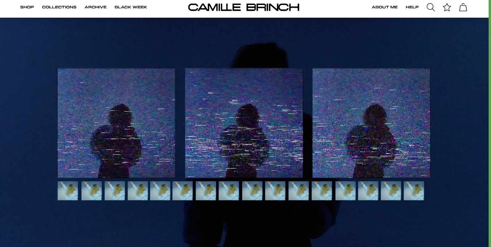 Домашня сторінка Камілли Брінч із каруселлю відеовмісту.