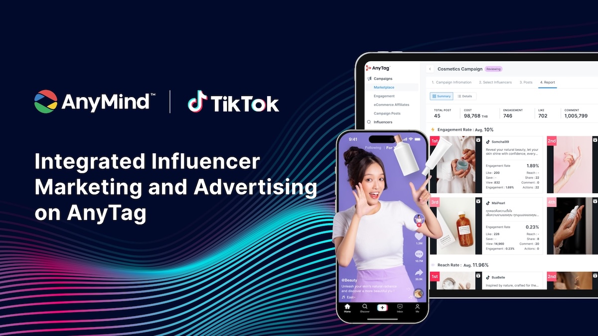 AnyMind Group співпрацює з TikTok, щоб увімкнути інтегрований маркетинг і рекламу впливових осіб на AnyTag у Таїланді