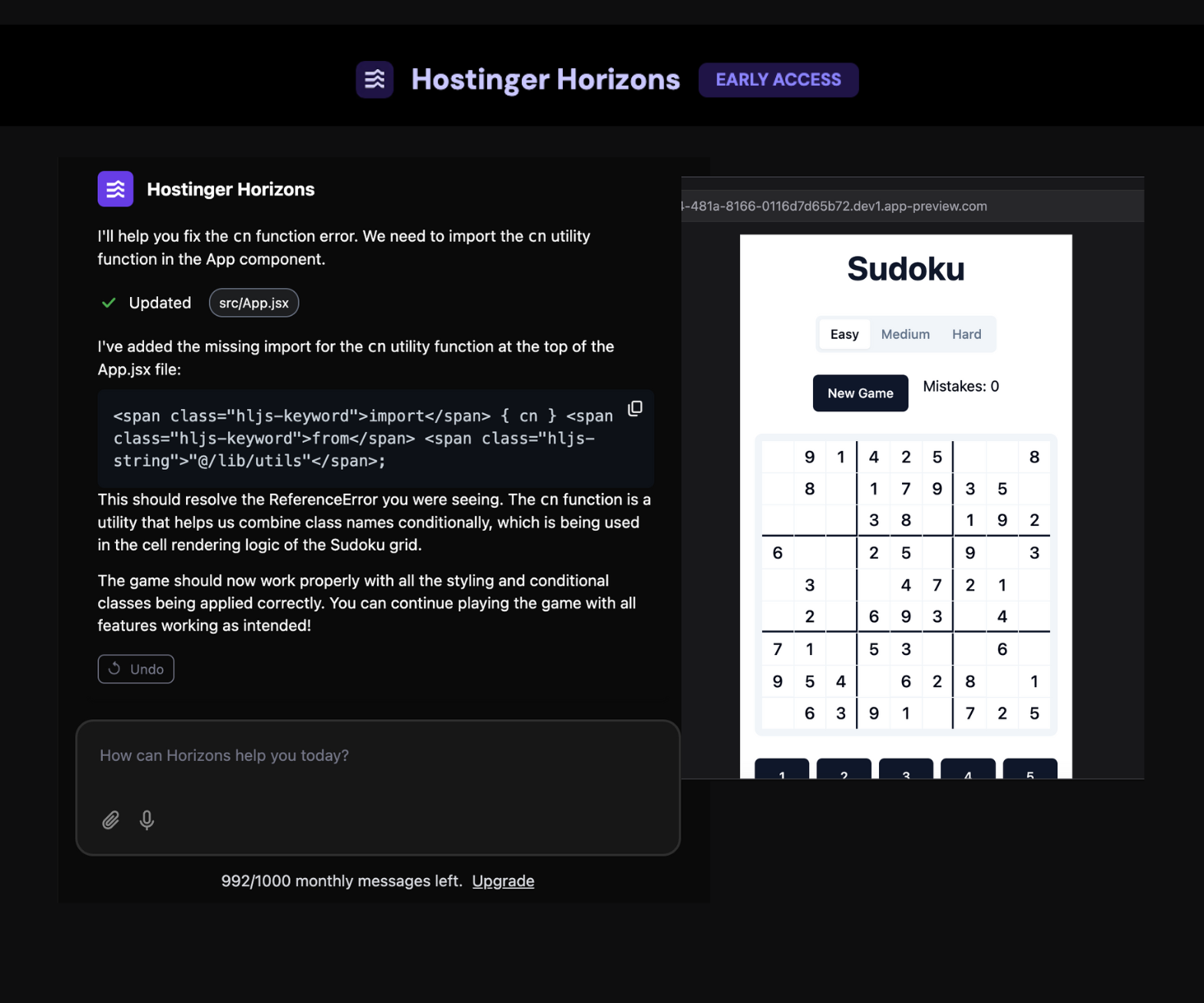 Зустріньте Hostinger Horizons: інструмент AI без коду, який дозволяє створювати, редагувати та публікувати власні веб-програми, не пишучи жодного рядка коду