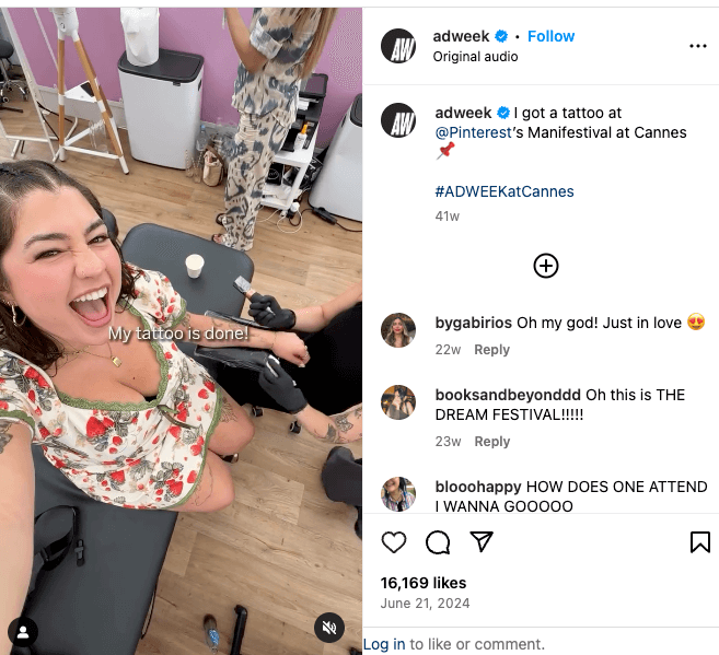 Повідомлення в Instagram з Adweek про маніфестиваль Pinterest у Каннах
