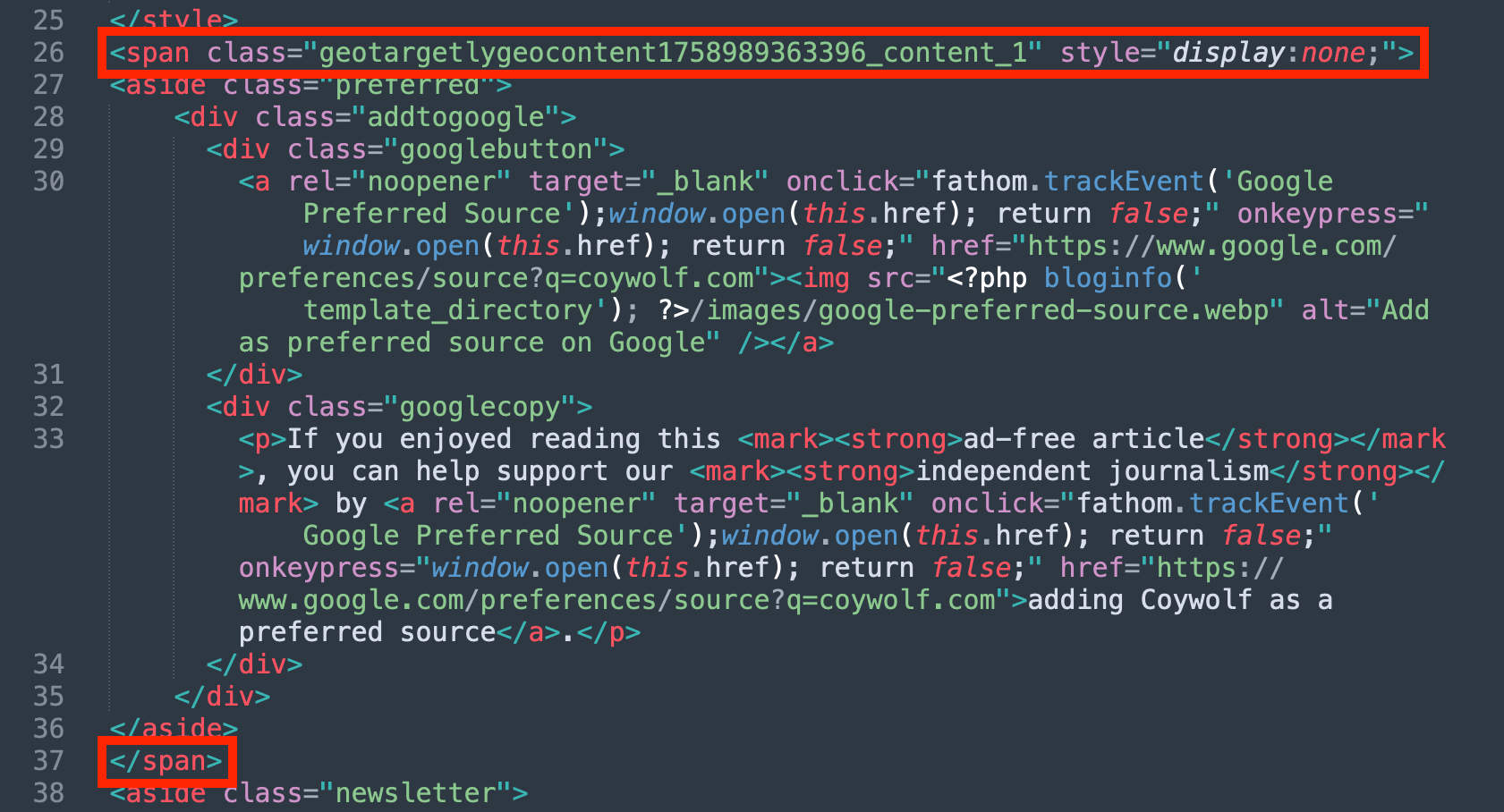 HTML використовувався для показу та приховування вмісту гео
