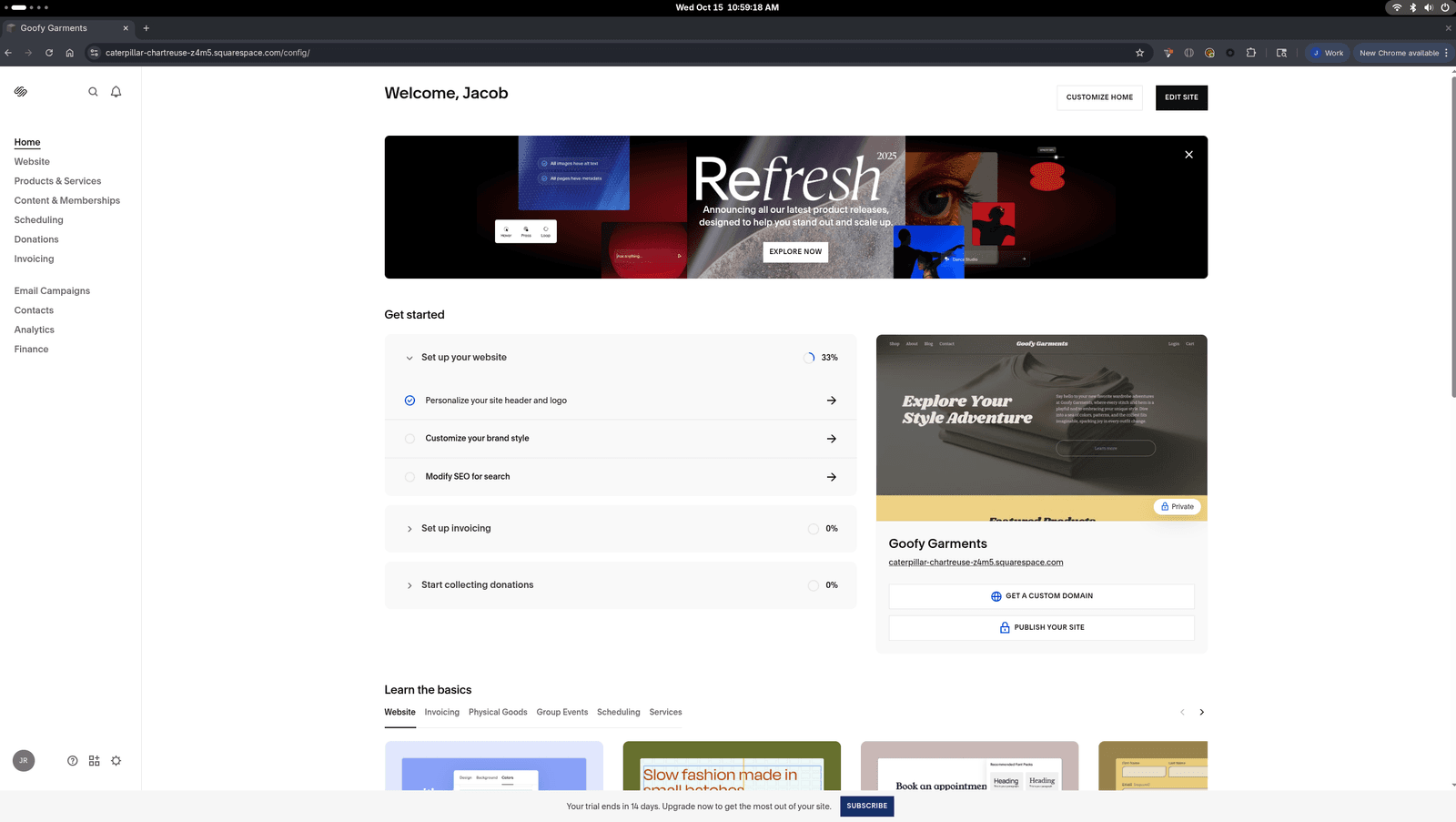 Я використав Squarespaces Blueprint AI для розробки веб-сайту