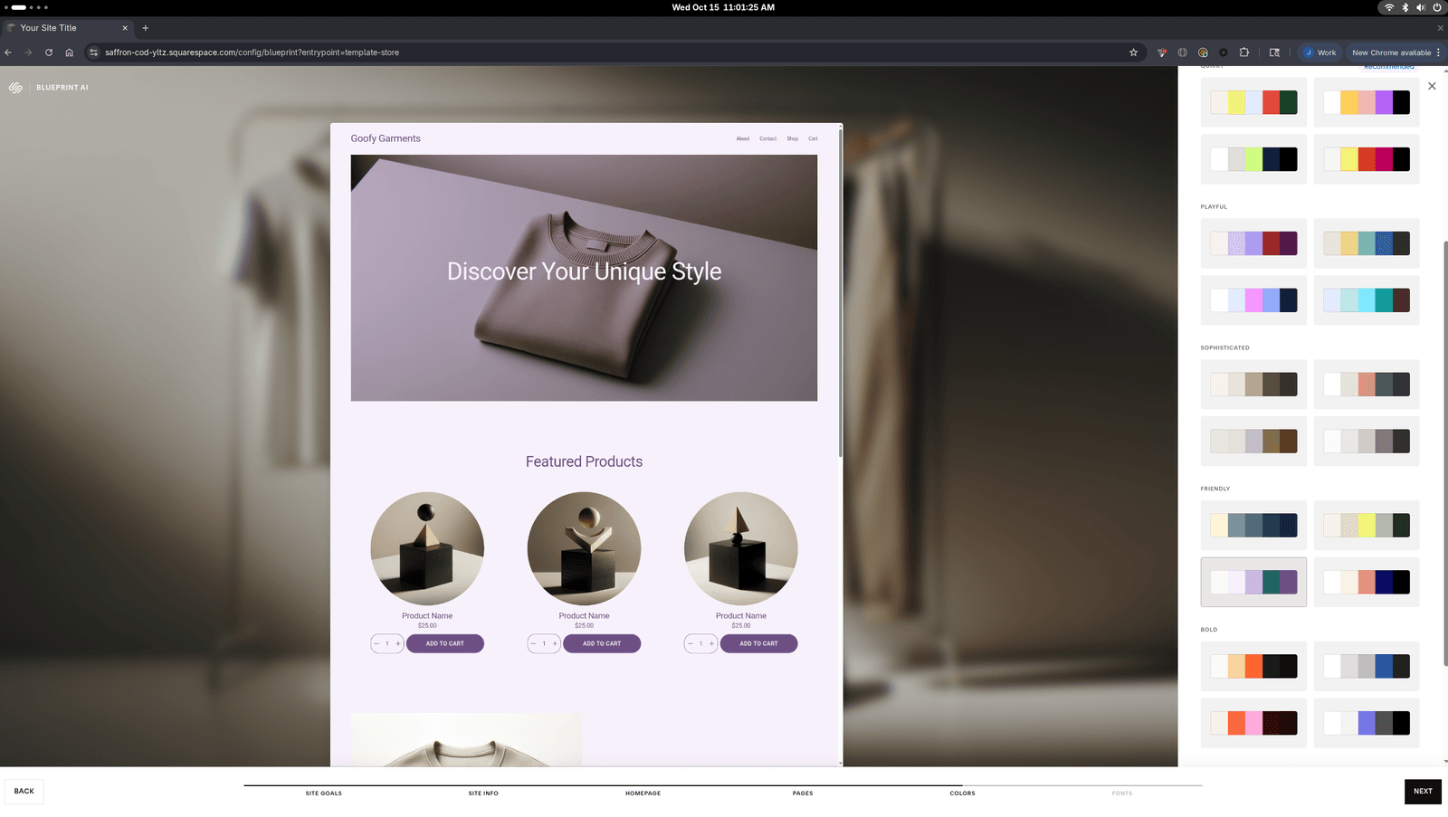 Я використав Squarespaces Blueprint AI для розробки веб-сайту