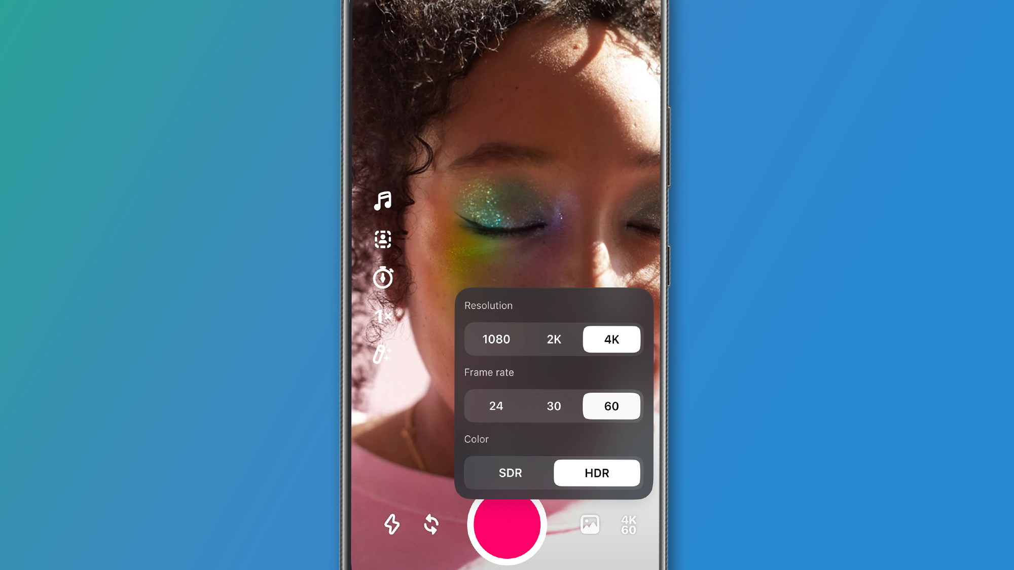 Телефон Android на зелено-блакитному фоні з додатком Instagram Edits