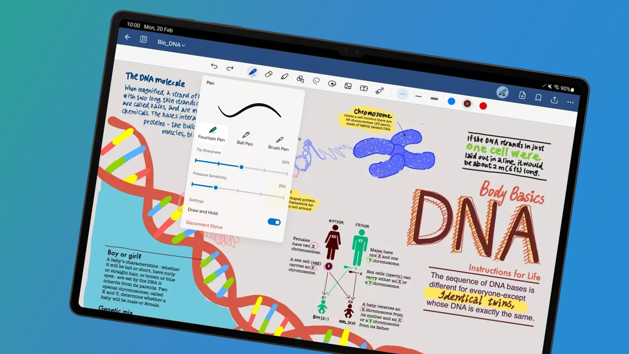 Планшет Android на зелено-блакитному фоні з програмою Goodnotes