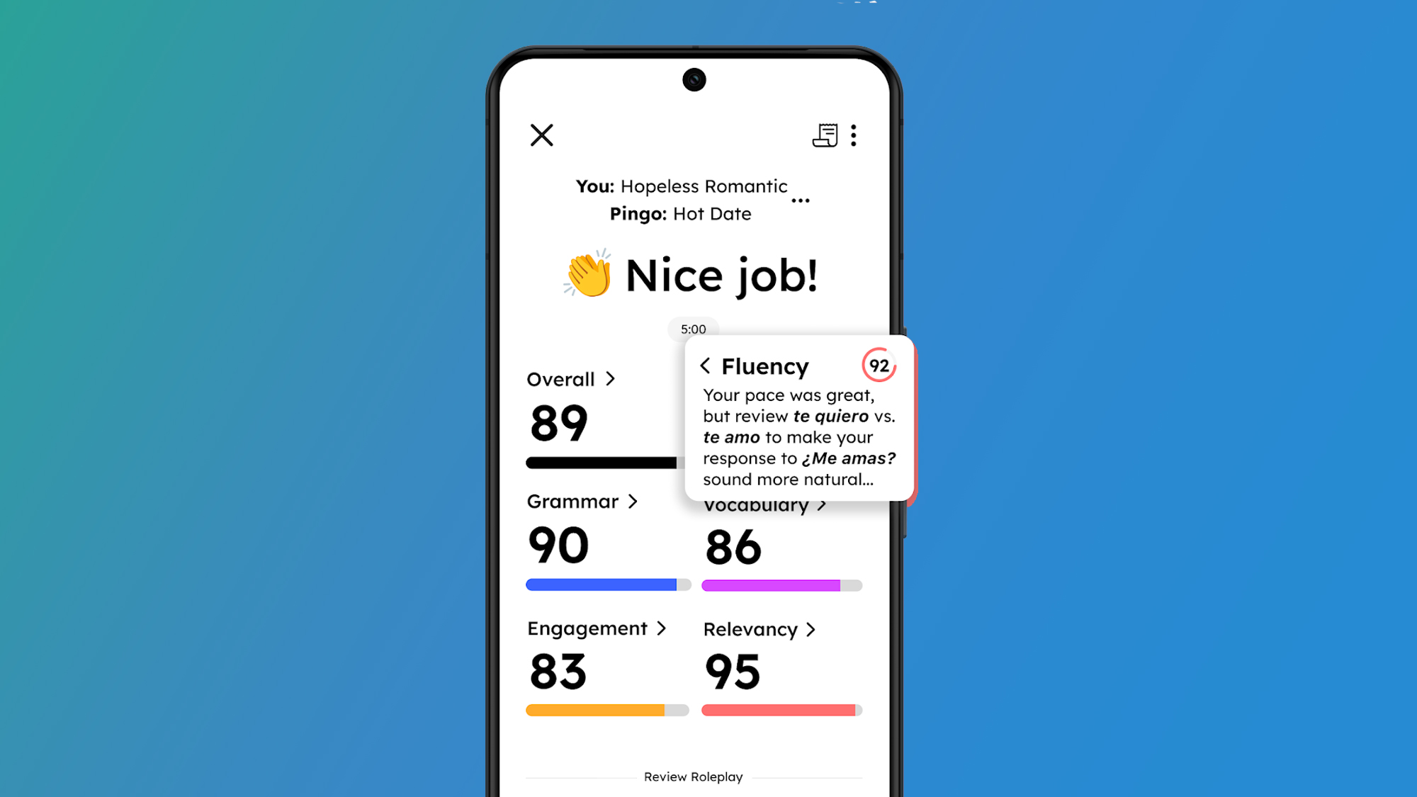 Телефон Android на зелено-блакитному фоні з програмою Pingo