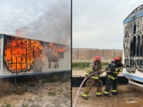 Пожежники з Ель-Пасо, Санленд-Парк, об’єднуються для боротьби з пожежею мобільного будинку на лінії штату