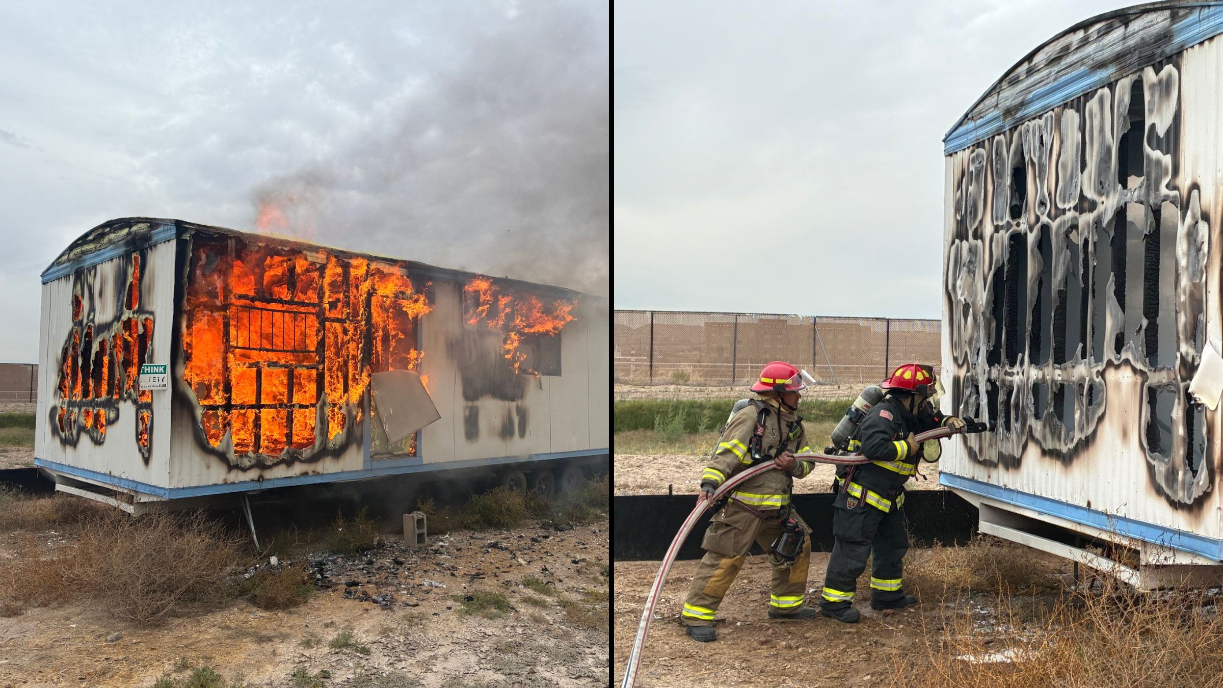 Пожежники з Ель-Пасо, Санленд-Парк, об’єднуються для боротьби з пожежею мобільного будинку на лінії штату